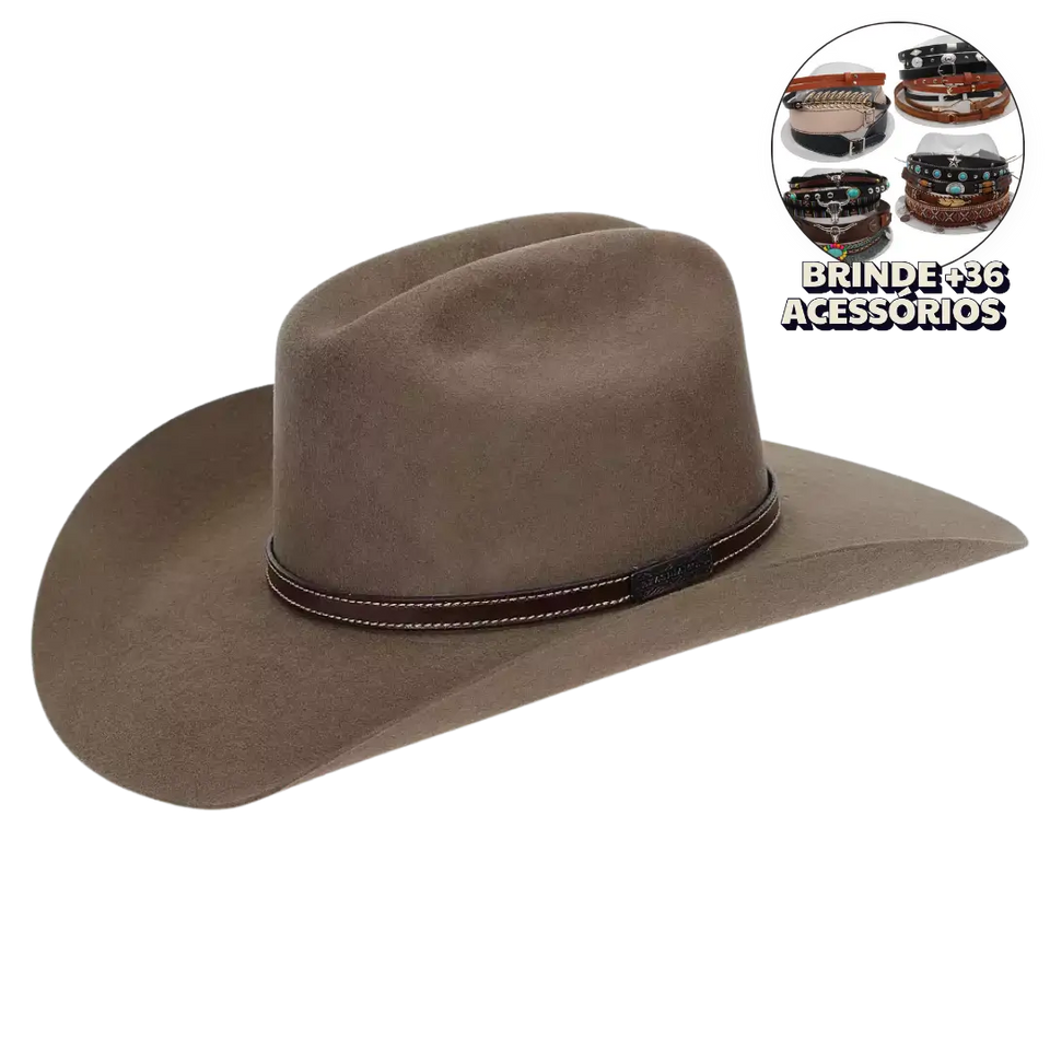 Chapéu de Cowboy Feltro Castor + BRINDES